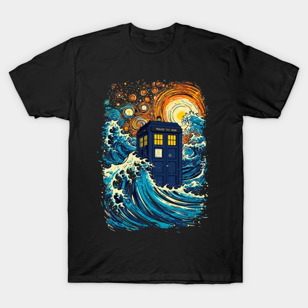 The great kanagawa wave and the tardis T-Shirt by Virhayune